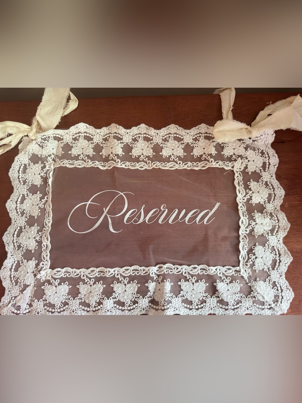 Set of 6 Lace “Reserved” Wedding Chair & Ceremony Signs | Brand New Ivory
